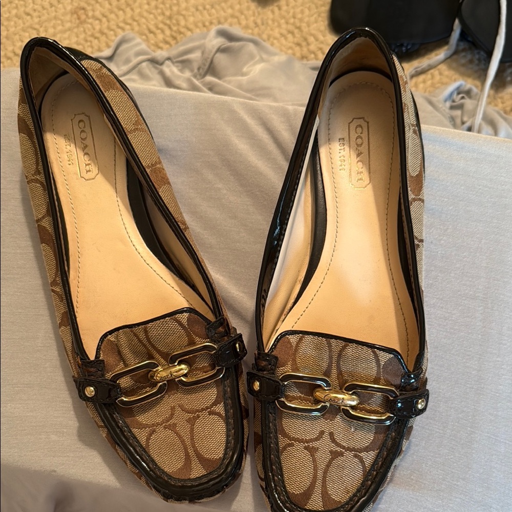 Coach Brown and Black Flats with Gold Accents